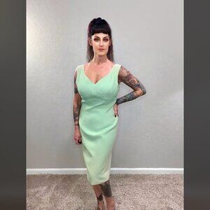60s Green Ombre Sheath Dress Bodycon Mod MCM Spring Resort Pinup Rockabilly M L